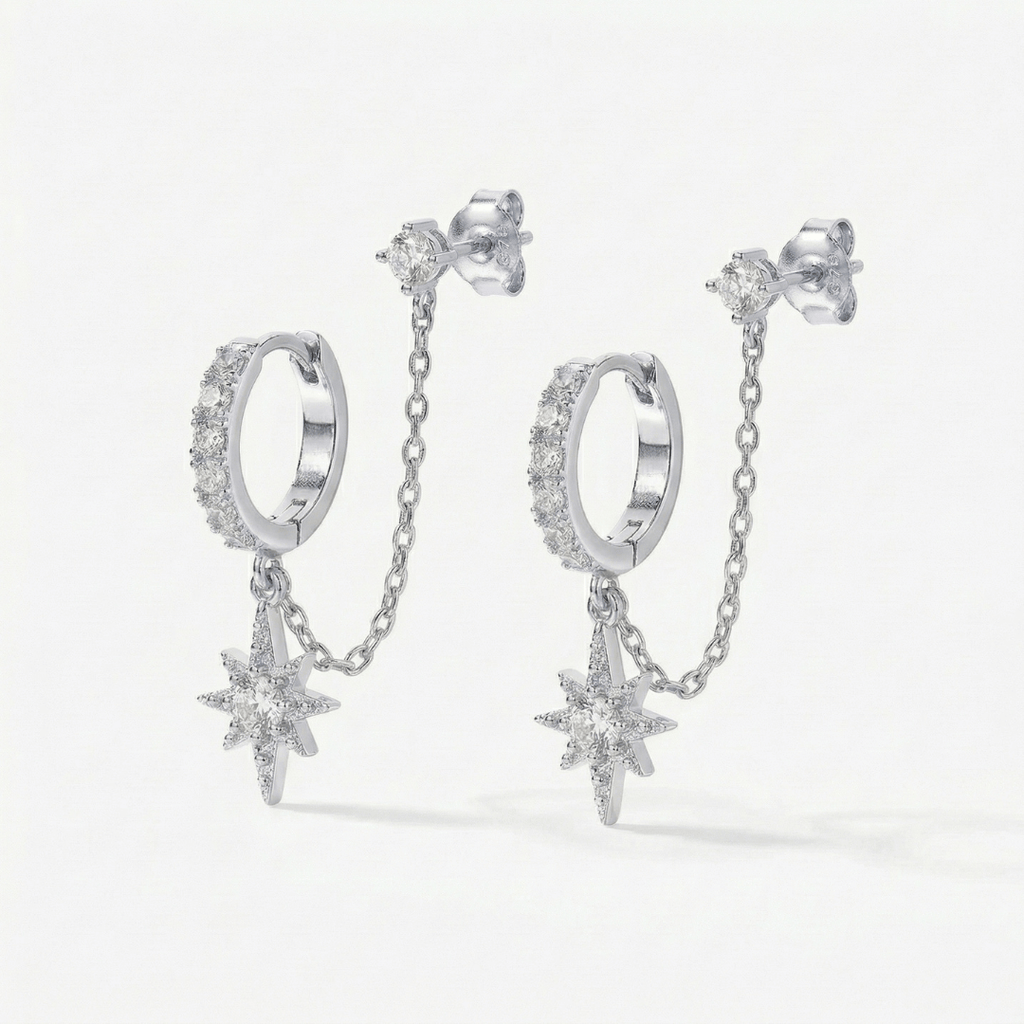 Celestial Chain Huggie and Stud Earrings Set