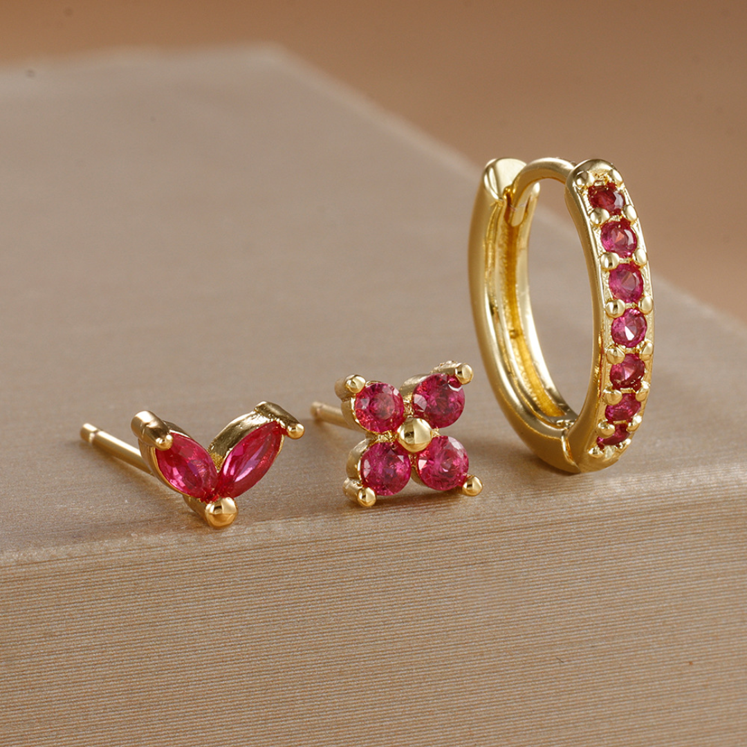 Dainty Tulip Hoop Earrings Set