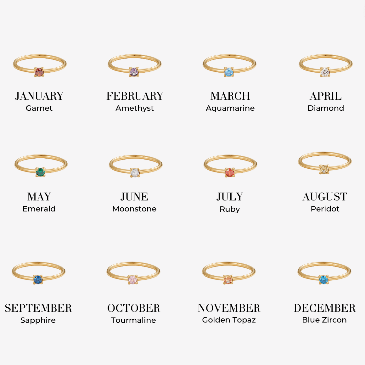 18K Gold Birthstone Rings – Gift, Everyday Wear