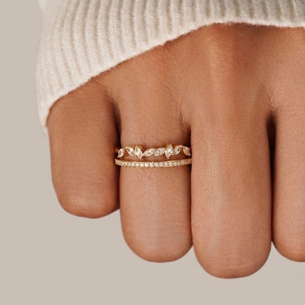 18K Gold Crystal Ring – Gift, Everyday Wear