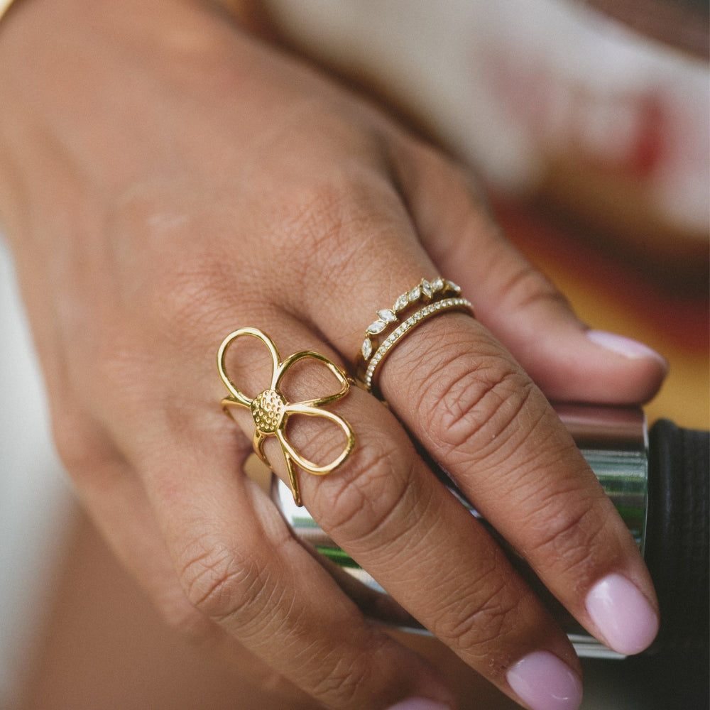 18K Gold Crystal Ring – Gift, Everyday Wear