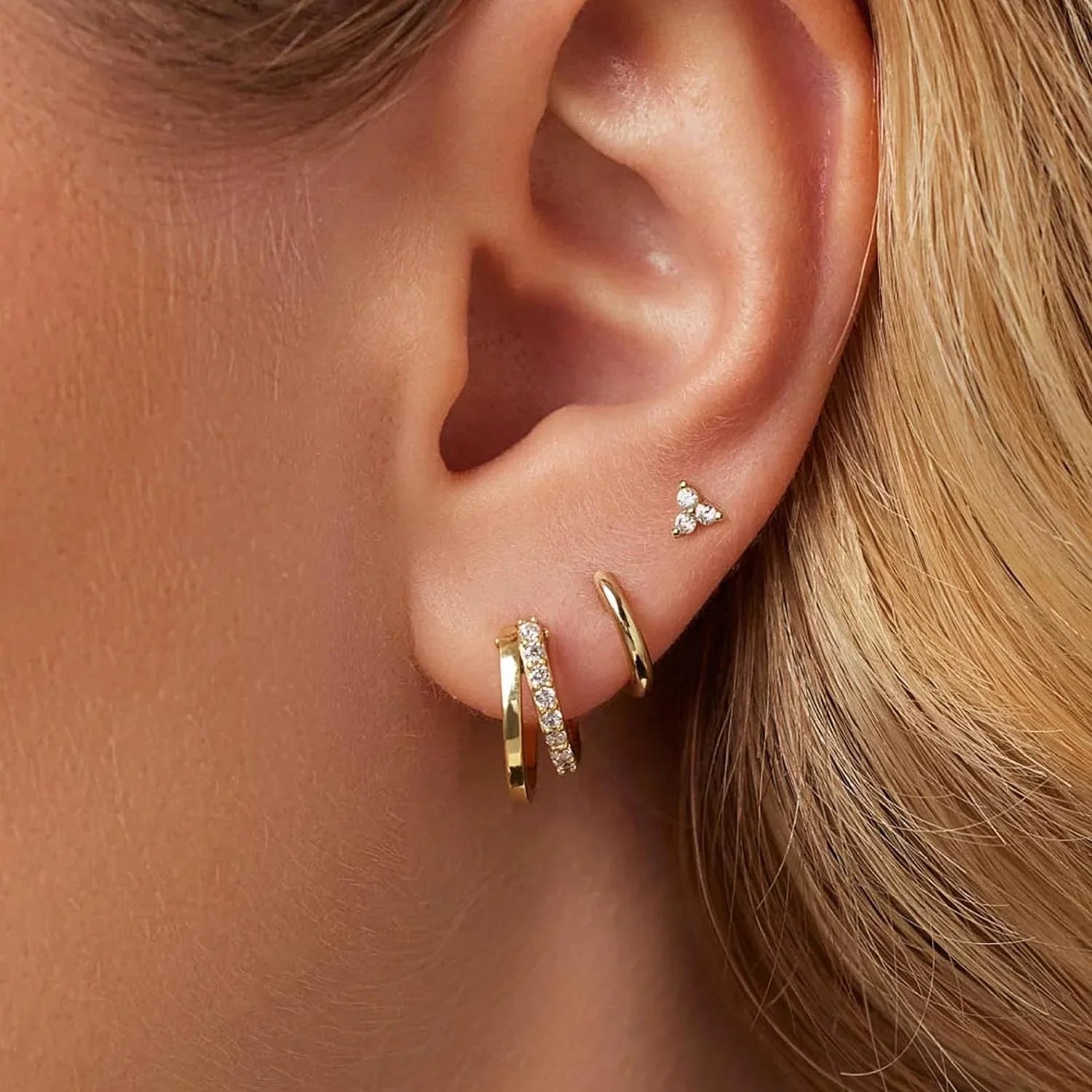 Petite Clover Double Hoop Earrings Stack Set