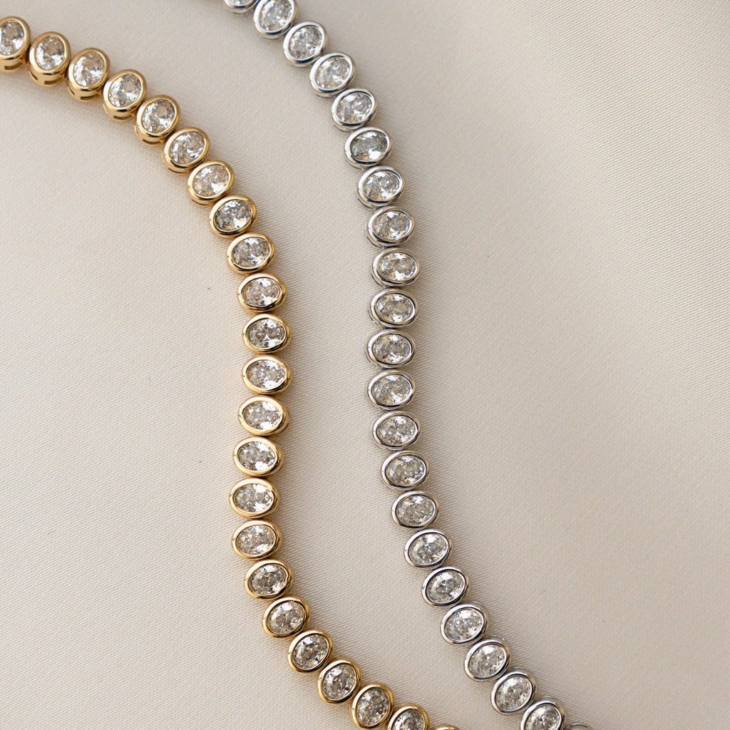 Oval Bezel CZ Tennis Bracelet