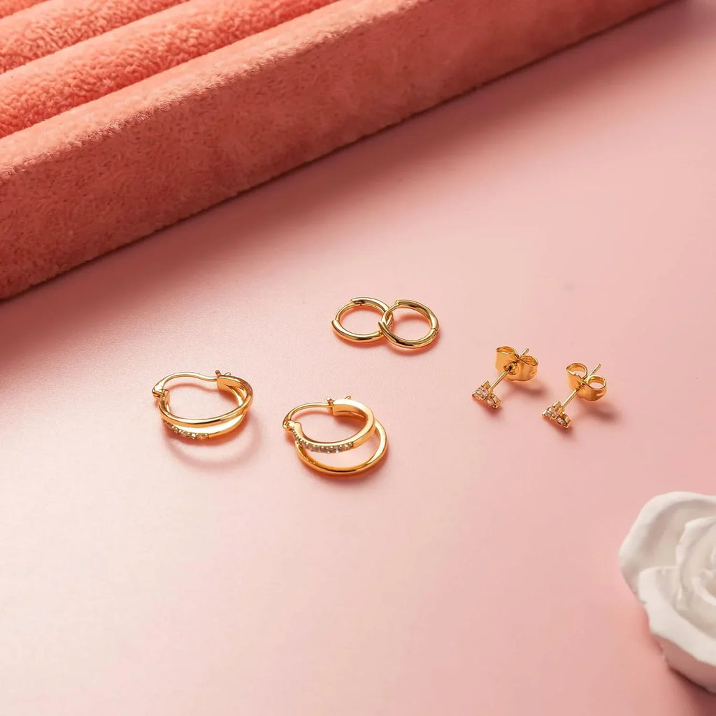 Petite Clover Double Hoop Earrings Stack Set