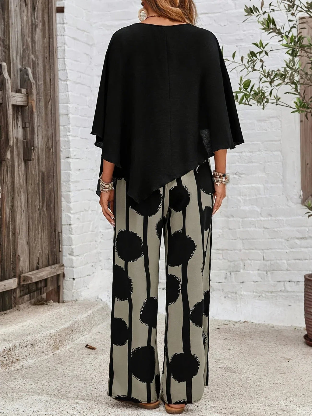 Asymmetric Top and Printed Pants Set | Lightweight Fabric | Casual Loungewear for Women | Comfortable Outfit
