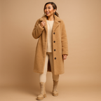 Beige Teddy Coat for Women - Oversized Long Winter Jacket with Pockets - Casual Outerwear for Cold Weather