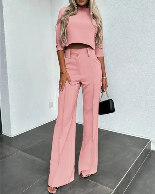 Cropped Top and Wide-Leg Pants Set for Women | Comfortable Casual Outfit | Soft Fabric for Everyday Wear