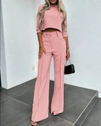 Cropped Top and Wide-Leg Pants Set for Women | Comfortable Casual Outfit | Soft Fabric for Everyday Wear