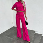 Cropped Top and Wide-Leg Pants Set for Women | Comfortable Casual Outfit | Soft Fabric for Everyday Wear