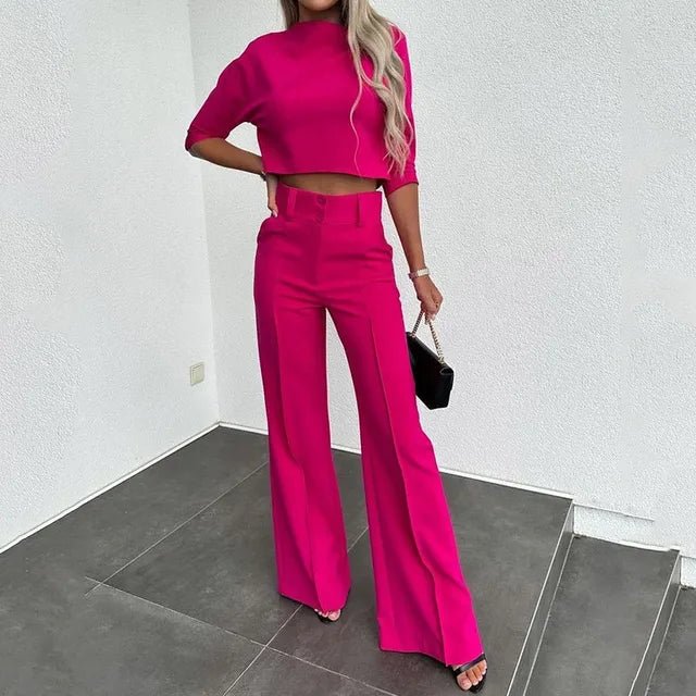Cropped Top and Wide-Leg Pants Set for Women | Comfortable Casual Outfit | Soft Fabric for Everyday Wear
