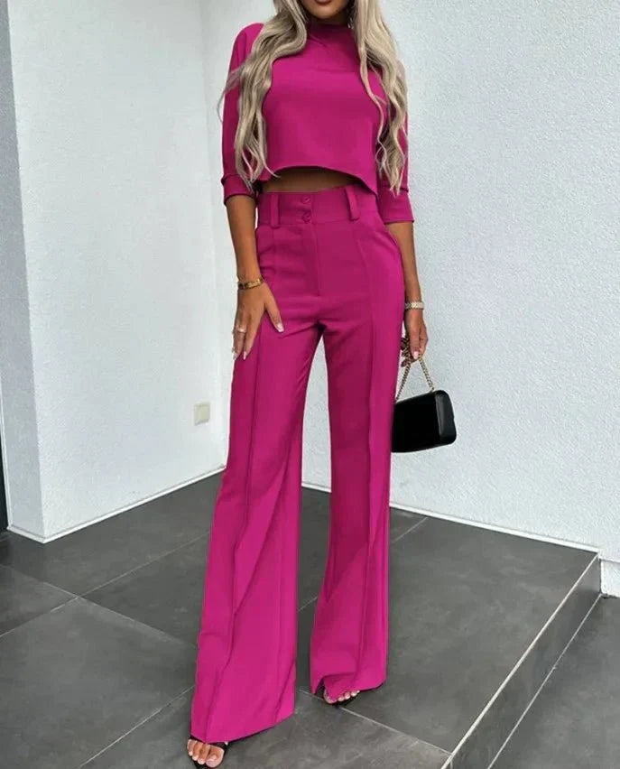 Cropped Top and Wide-Leg Pants Set for Women | Comfortable Casual Outfit | Soft Fabric for Everyday Wear