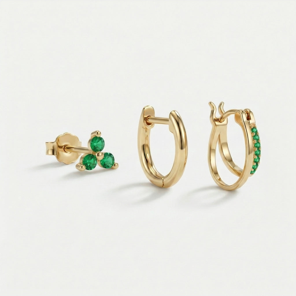 Petite Clover Double Hoop Earrings Stack Set