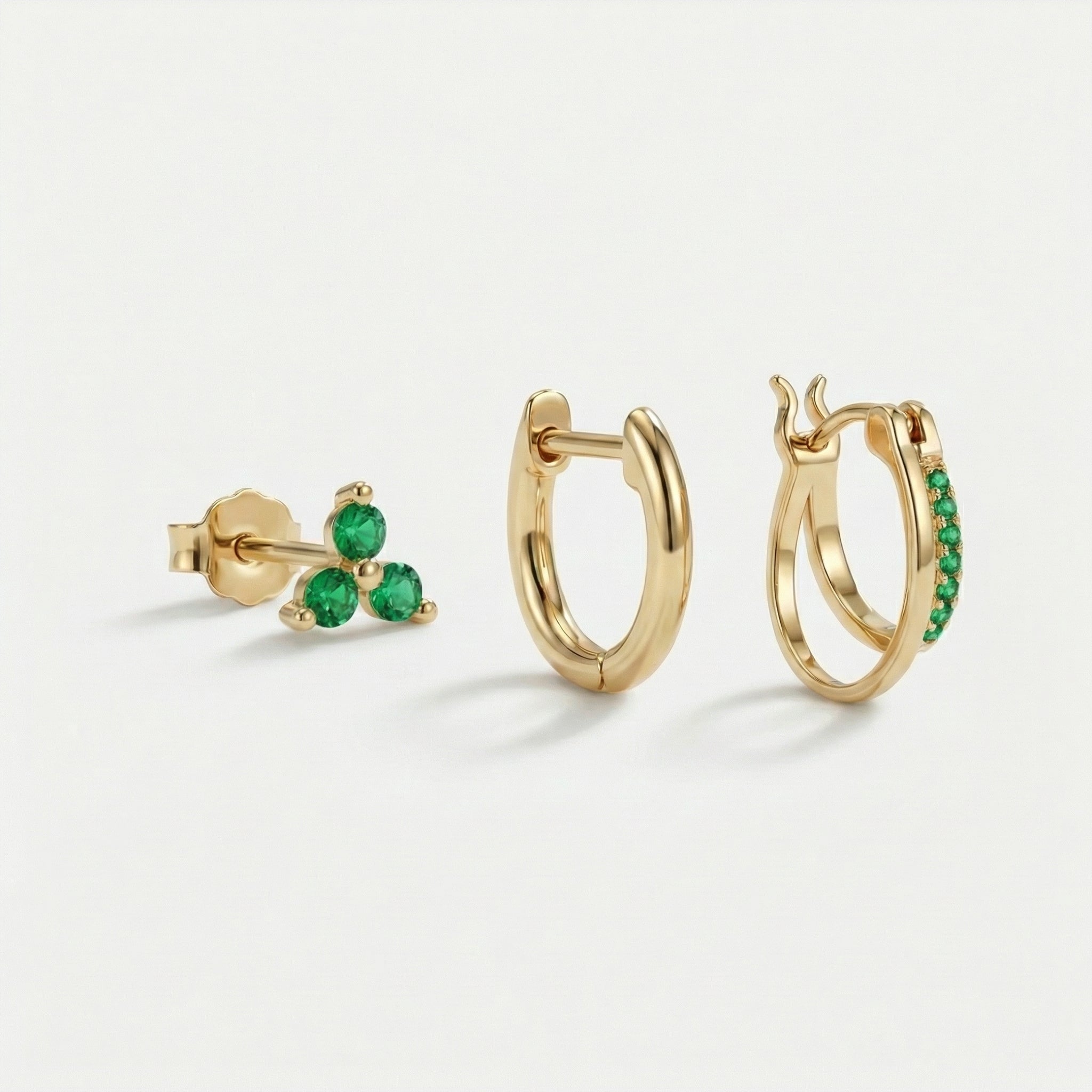 Petite Clover Double Hoop Earrings Stack Set