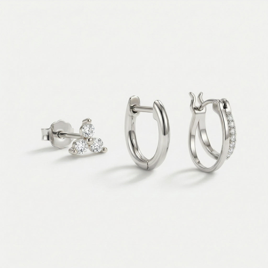 Petite Clover Double Hoop Earrings Stack Set