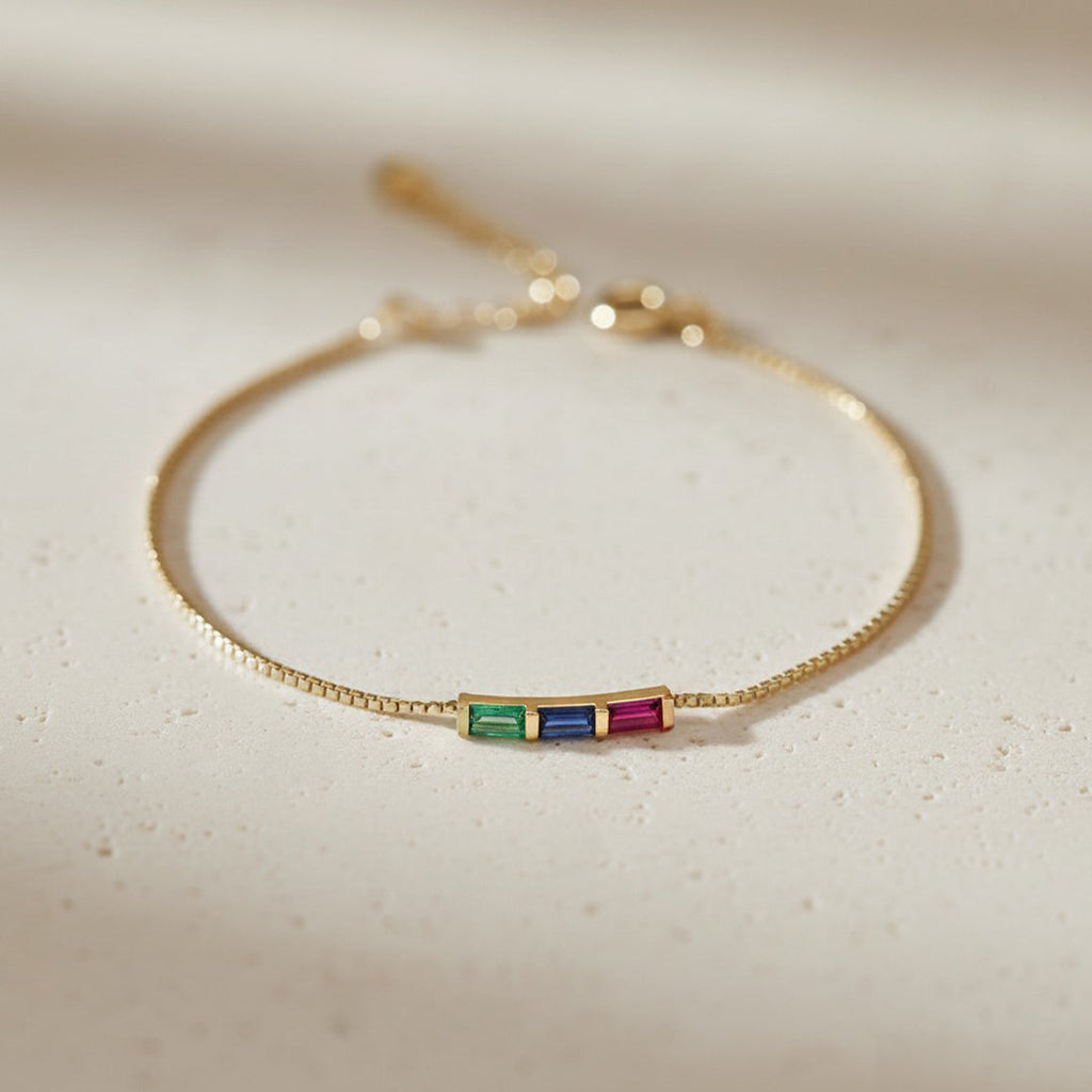 Baguette Birthstone Chain Bracelet