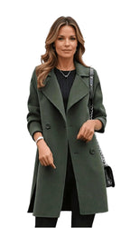 Double Breasted Longline Winter Coat for Women | Warm Wool Blend Outerwear for Cold Weather