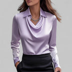 Long Sleeve Satin Blouse for Women - Elegant Evening Top in Soft Fabric for Dressy Occasions