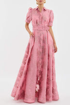 Short Puff Sleeve Dress in Lightweight Fabric for Casual or Formal Events