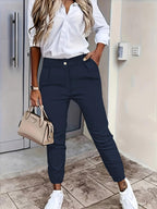 High-Waisted Tapered Pants for Women - Comfortable Fabric - Sleek Design for Office and Casual Wear