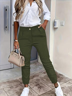 High-Waisted Tapered Pants for Women - Comfortable Fabric - Sleek Design for Office and Casual Wear