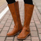 Knee-High Buckle Boots for Women | Durable Material | Classic Design | Versatile Everyday Footwear
