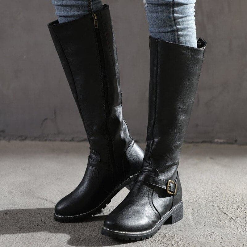 Knee-High Buckle Boots for Women | Durable Material | Classic Design | Versatile Everyday Footwear