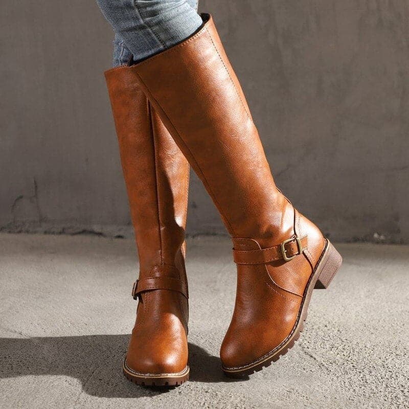 Knee-High Buckle Boots for Women | Durable Material | Classic Design | Versatile Everyday Footwear