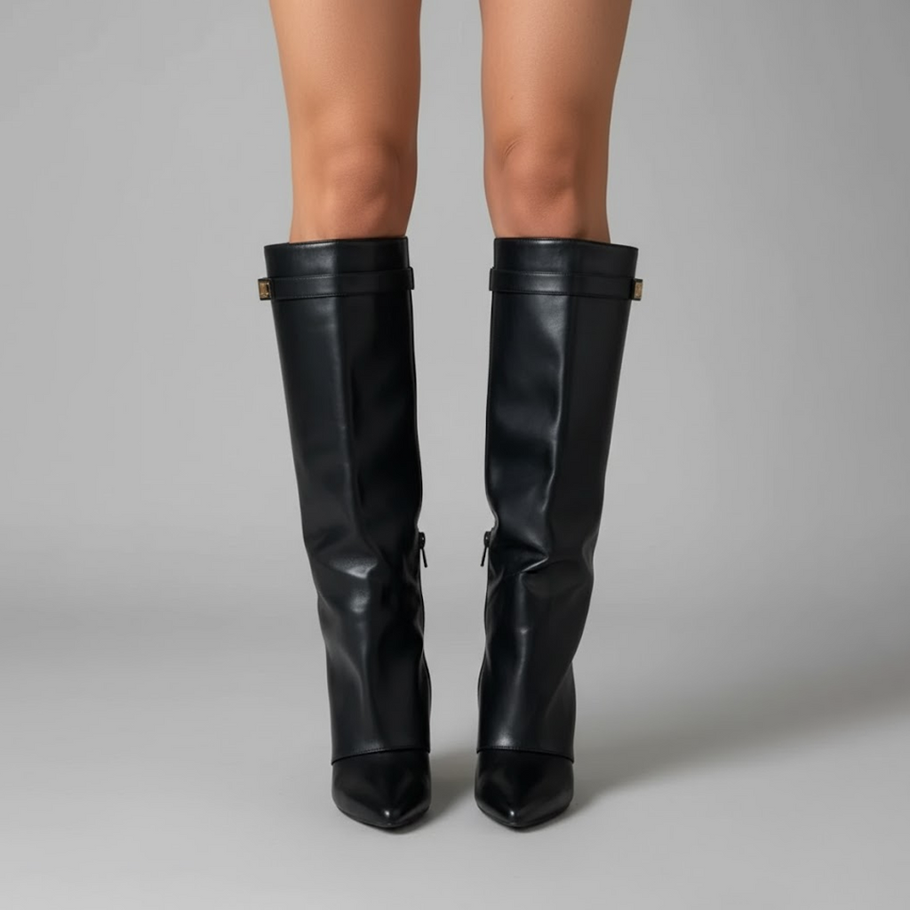 Leather Thigh-High Boots with Buckle Detail - Stylish Footwear for Women for Casual or Dressy Occasions