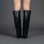 Leather Thigh-High Boots with Buckle Detail - Stylish Footwear for Women for Casual or Dressy Occasions