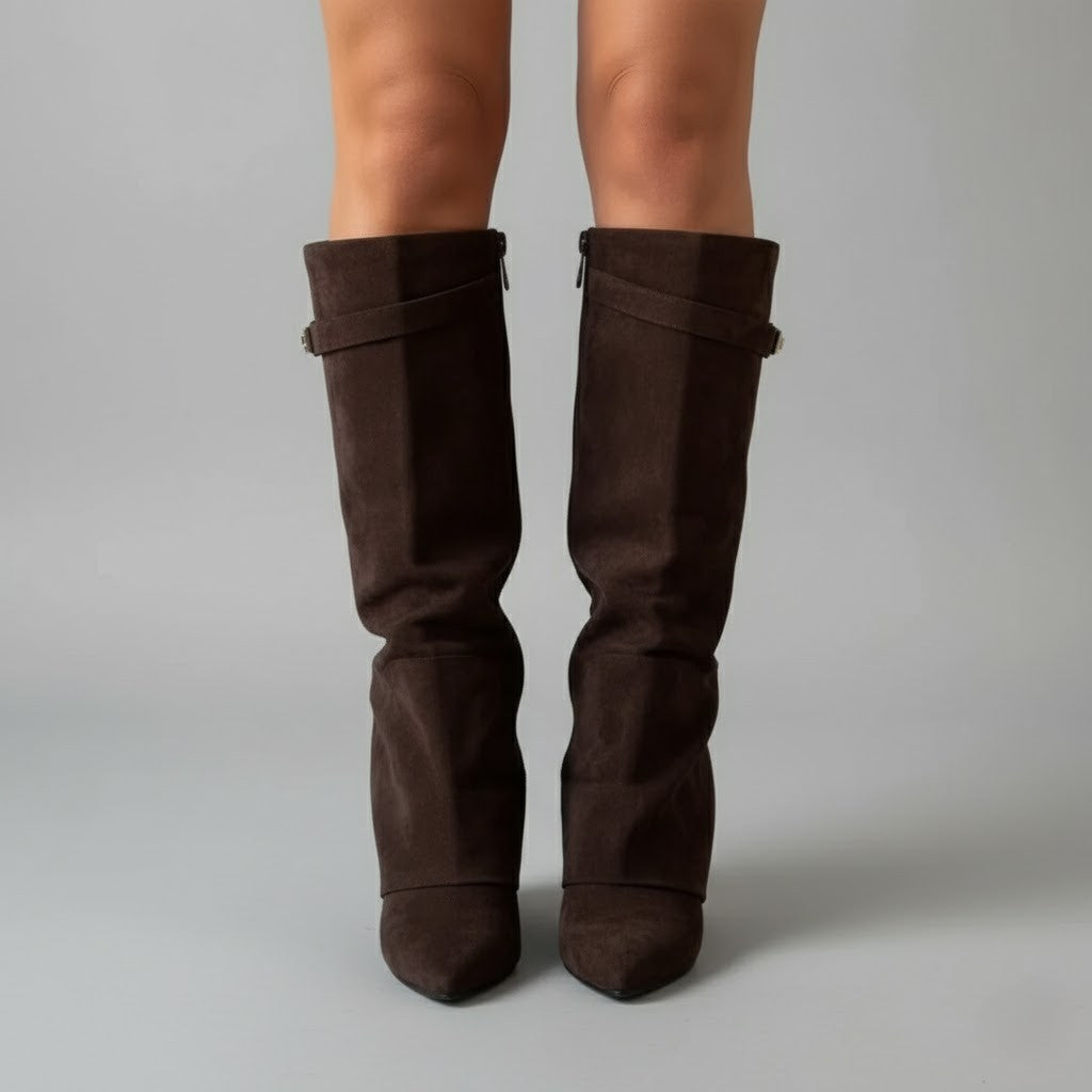 Leather Thigh-High Boots with Buckle Detail - Stylish Footwear for Women for Casual or Dressy Occasions