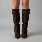 Leather Thigh-High Boots with Buckle Detail - Stylish Footwear for Women for Casual or Dressy Occasions