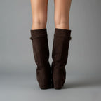 Leather Thigh-High Boots with Buckle Detail - Stylish Footwear for Women for Casual or Dressy Occasions