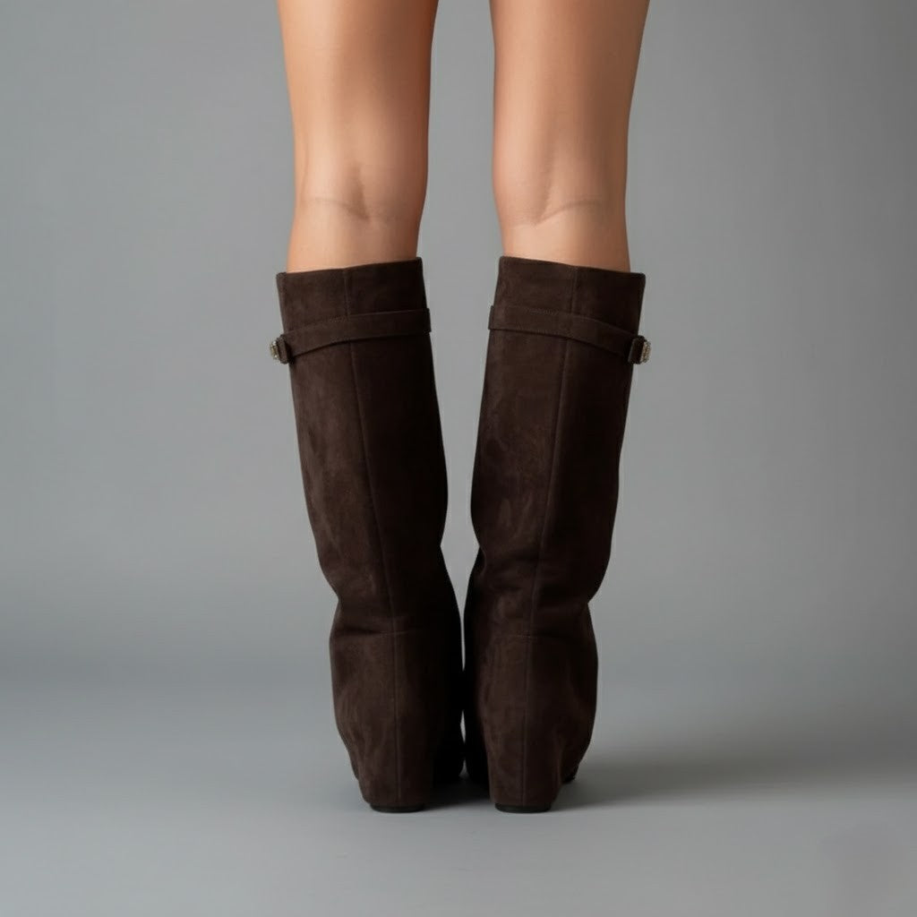 Leather Thigh-High Boots with Buckle Detail - Stylish Footwear for Women for Casual or Dressy Occasions