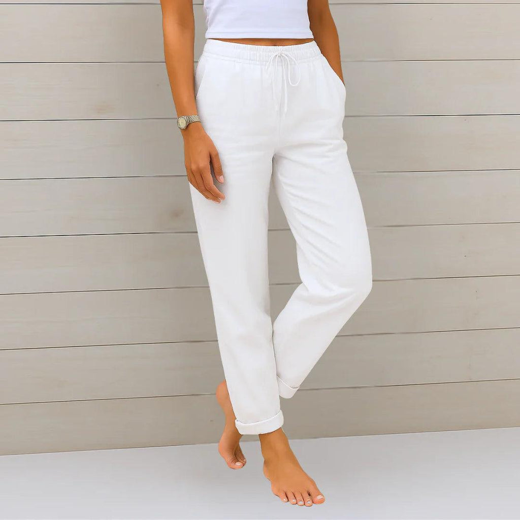 Linen Stretch Trousers for Women | Comfortable Casual Fit | Versatile Everyday Wear for Work or Leisure