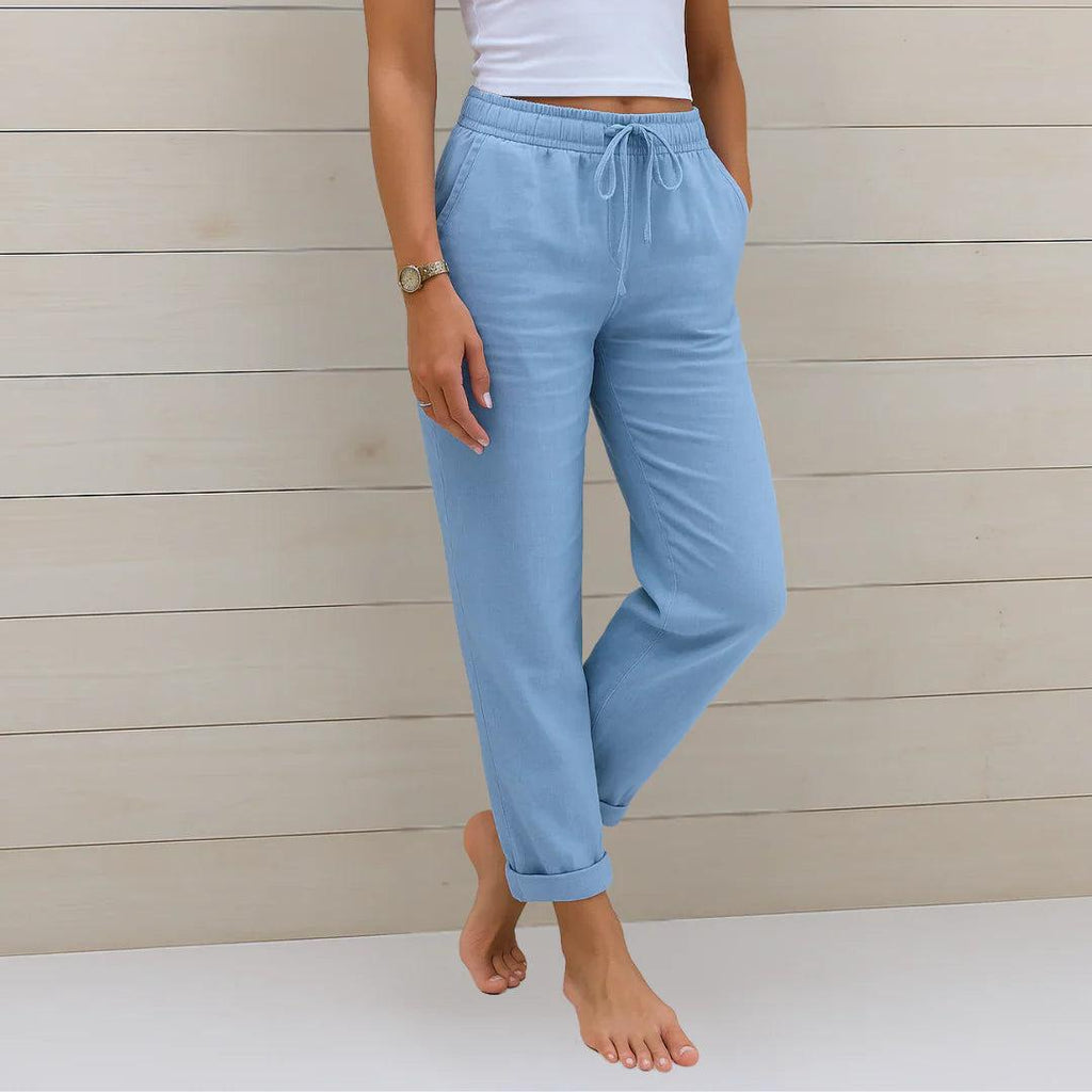 Linen Stretch Trousers for Women | Comfortable Casual Fit | Versatile Everyday Wear for Work or Leisure
