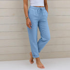 Linen Stretch Trousers for Women | Comfortable Casual Fit | Versatile Everyday Wear for Work or Leisure