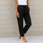 Linen Stretch Trousers for Women | Comfortable Casual Fit | Versatile Everyday Wear for Work or Leisure