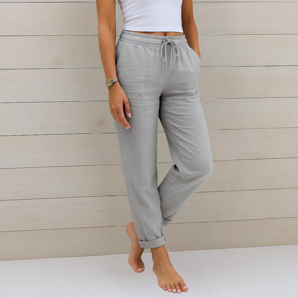 Linen Stretch Trousers for Women | Comfortable Casual Fit | Versatile Everyday Wear for Work or Leisure