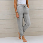 Linen Stretch Trousers for Women | Comfortable Casual Fit | Versatile Everyday Wear for Work or Leisure
