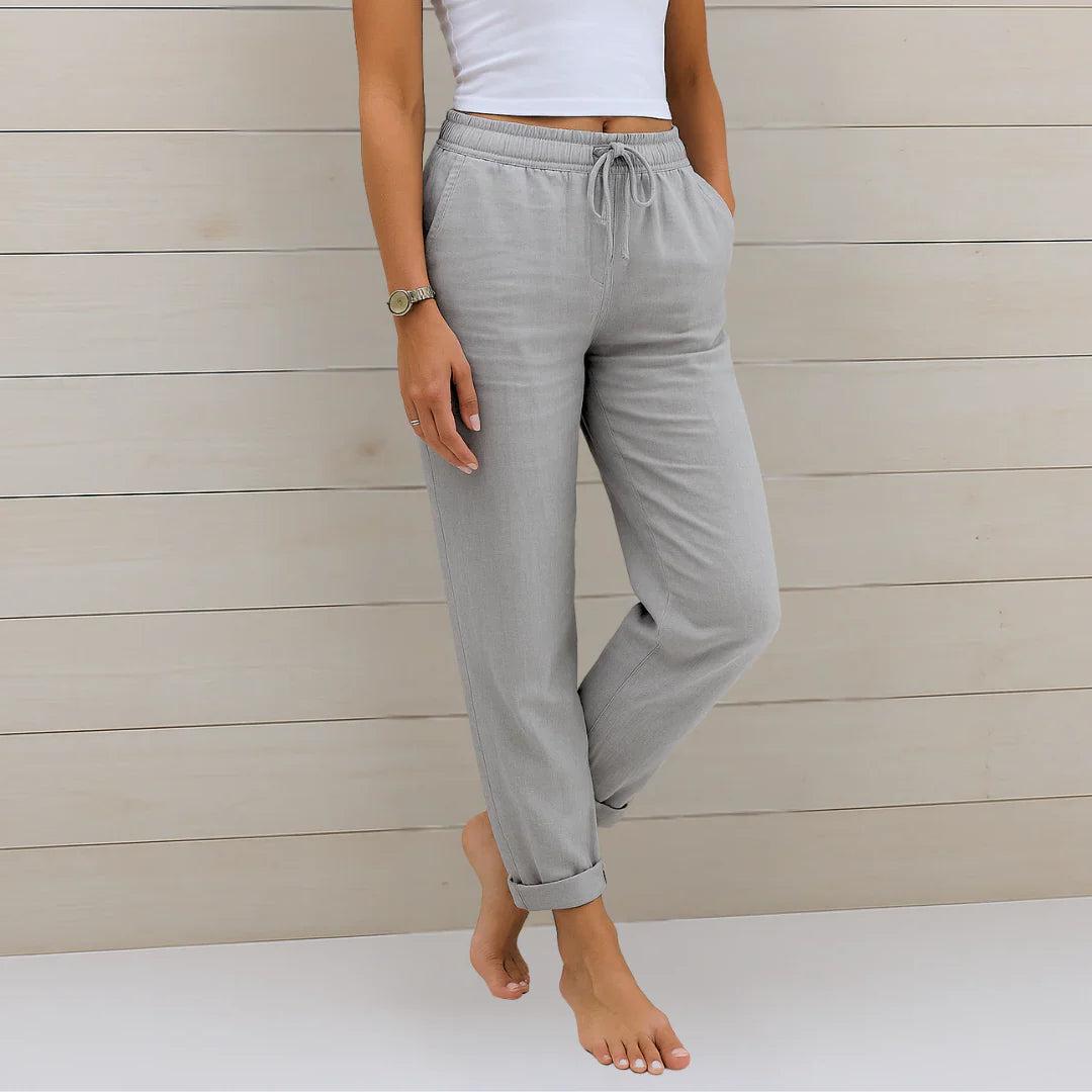 Linen Stretch Trousers for Women | Comfortable Casual Fit | Versatile Everyday Wear for Work or Leisure