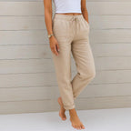 Linen Stretch Trousers for Women | Comfortable Casual Fit | Versatile Everyday Wear for Work or Leisure