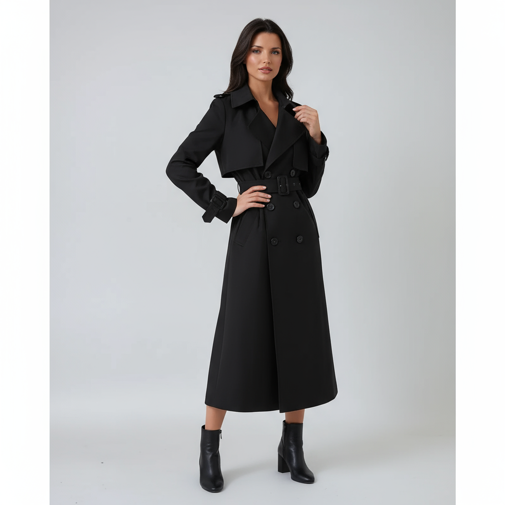 Long Double Breasted Belted Coat | Women's Fashion Outerwear | Stylish Winter Jacket
