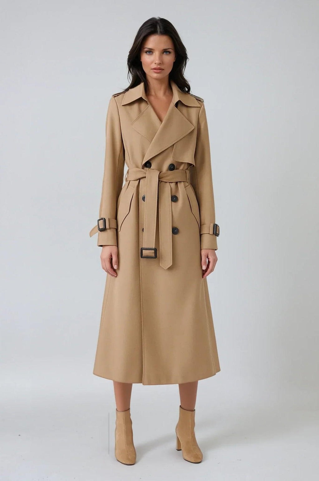Long Double Breasted Belted Coat | Women's Fashion Outerwear | Stylish Winter Jacket