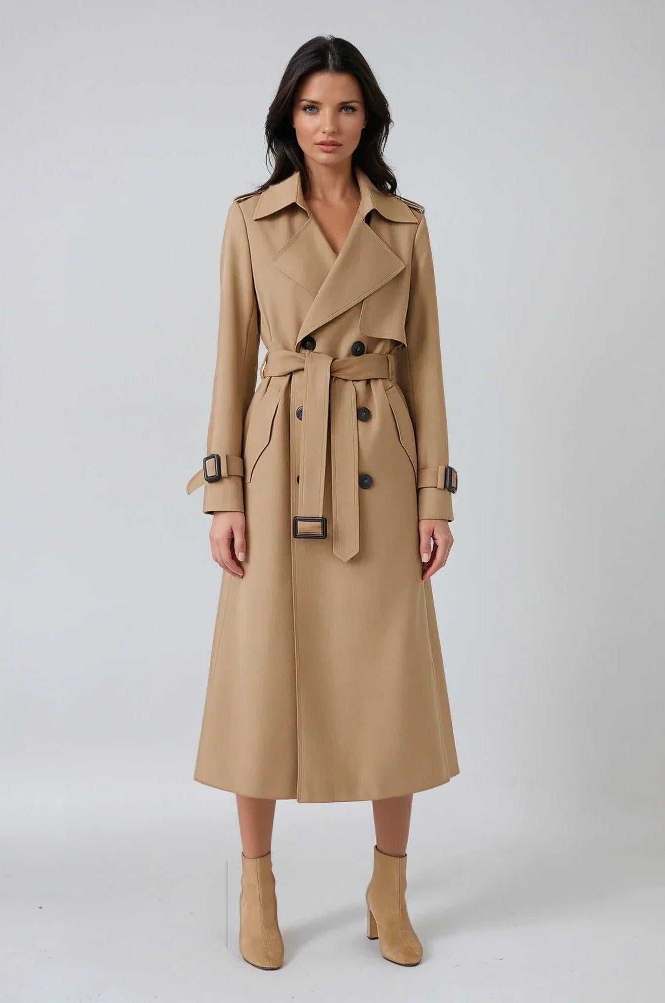 Long Double Breasted Belted Coat | Women's Fashion Outerwear | Stylish Winter Jacket