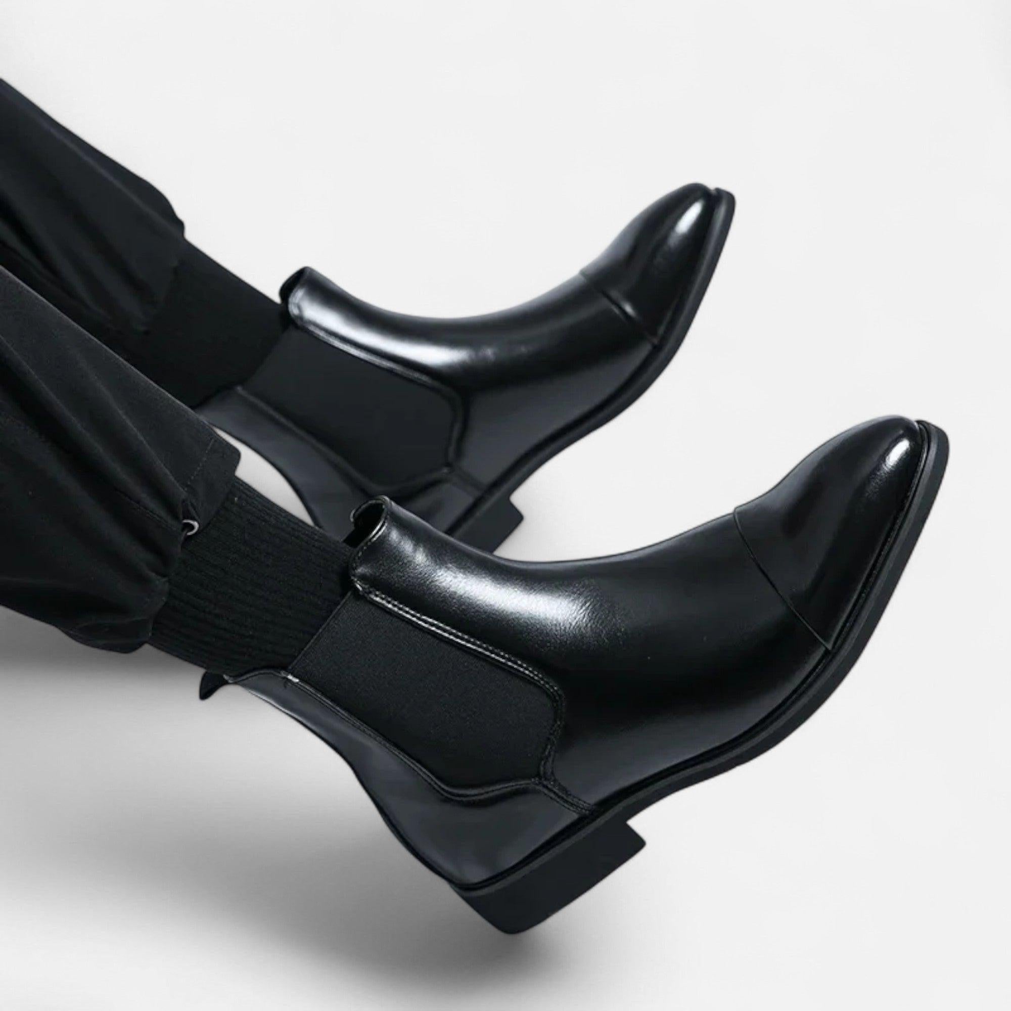 Men's Black Leather Chelsea Boots with Red Sole for Casual and Formal Wear