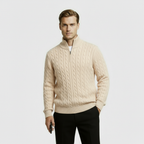 Men's Cable Knit Sweater - Cozy Warm Quarter Zip Jumper for Casual Wear in Various Colors