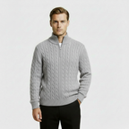 Men's Cable Knit Sweater - Cozy Warm Quarter Zip Jumper for Casual Wear in Various Colors