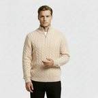 Men's Cable Knit Sweater - Cozy Warm Quarter Zip Jumper for Casual Wear in Various Colors