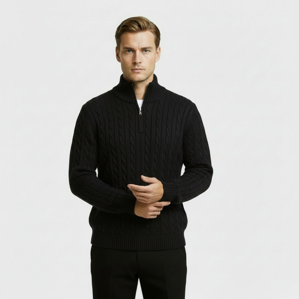 Men's Cable Knit Sweater - Cozy Warm Quarter Zip Jumper for Casual Wear in Various Colors