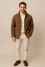 Men's Chunky Knit Cardigan - Stand-Up Collar, Button Closure - Casual Sweater for Everyday Wear and Comfort